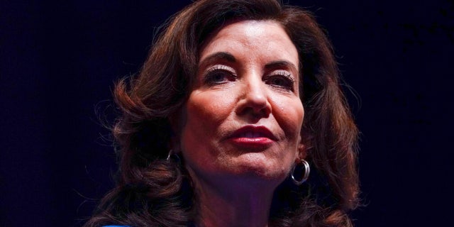 New York Governor Kathy Hochul speaks during the New York State Democratic Convention in New York, Thursday, Feb. 17, 2022.