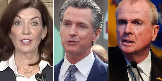 New York Gov. Kathy Hochul, California Gov. Gavin Newsom and New Jersey Gov. Phil Murphy.