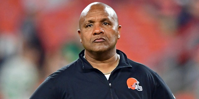 Cleveland Browns head coach Hue Jackson stands before the game against the New York Jets at FirstEnergy Stadium Sept. 20, 2018, in Cleveland, Ohio.