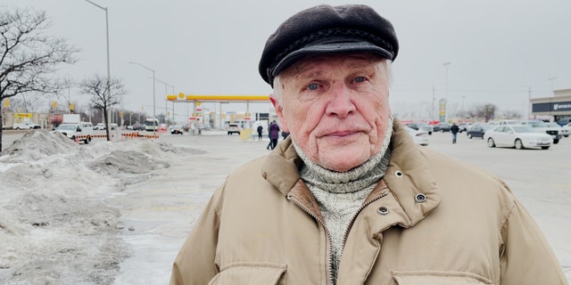 83-year-old Joachim Makhnik protests on Windsor Ambassadorial Bridge on Sunday morning