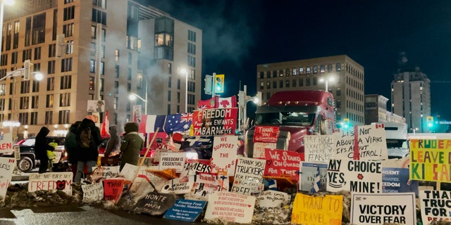 Freedom Convoy protest signs in Ottawa, Canada