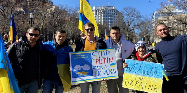 Ukrainian Americans protest outside the White House in Washington, D.C., calling on the U.S. to do more to help Ukraine.