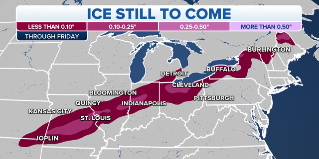 Ice still forecast from Oklahoma to Michigan