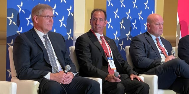 Republican Pennsylvania Senate candidate Jeff Bartos takes part on a panel at the Conservative Political Action Conference (CPAC), in Orlando, Florida on Feb. 25, 2022