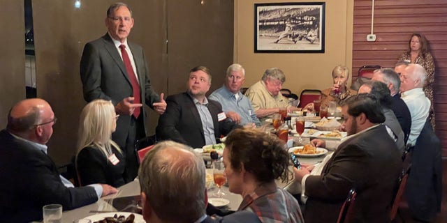 Republican Sen. John Boozman speaks with voters at a gathering in his home state of Arkansas.