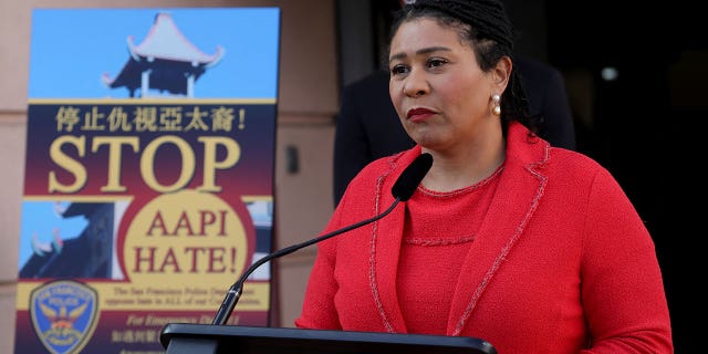 San Francisco Mayor London Breed speaks at a news conference about crime against Asian Americans and Pacific Islanders in San Francisco, California, Jan. 25, 2022.
