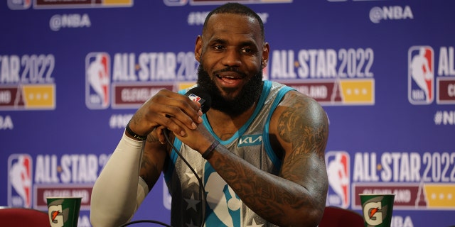 LeBron James № 6 of LeBron’s team speaks to the media after the 71st NBA All-Star Game on Sunday, February 20, 2022, at Rocket Mortgage FieldHouse in Cleveland, Ohio.