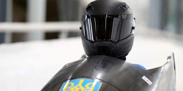 Lidiia Hunko of Ukraine competes in her first run during the IBSF World Championships 2021 Altenberg Women's Monobob competition at the Eiskanal Altenberg on Feb. 13, 2021, in Altenberg, Germany.