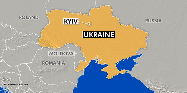 This map of Ukraine shows its capital Kyiv and its boundary with Russia.