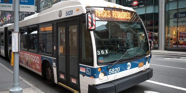 An MTA bus with a sign reading