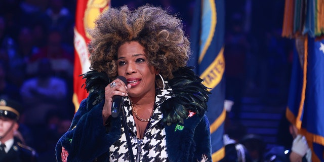 Singer Macy Gray performs the national anthem during the 2022 NBA All-Star Game as part of 2022 NBA All Star Weekend on February 20, 2022, at Rocket Mortgage FieldHouse in Cleveland, Ohio.