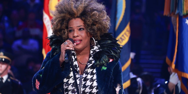 Singer, Macy Gray performs the national anthem during the 2022 NBA All-Star Game as part of 2022 NBA All Star Weekend on February 20, 2022 at Rocket Mortgage FieldHouse in Cleveland, Ohio.