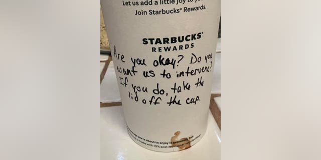 Texas mother Brandy Roberson shared a photo of a Starbucks cup with a secret message that was shared with her daughter at a Corpus Christi location after employees worried that a male patron might be bothering her. The note said, ‘Are you okay? Do you want us to intervene? If you do, take the lid off the cup.’