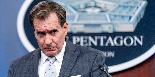 Pentagon spokesman John Kirby takes a question from a reporter during a briefing at the Pentagon in Washington, Wednesday, Feb.  2, 2022.