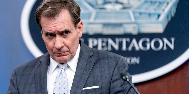 Pentagon spokesman John Kirby takes a question from a reporter during a briefing at the Pentagon in Washington, Wednesday, Feb. 2, 2022.