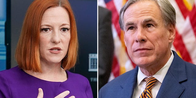 White House Press Secretary Jen Psaki (L), Texas Gov. Greg Abbott (R).