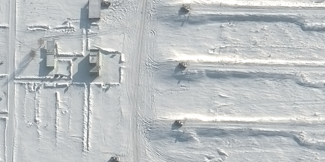 Tanks are seen on a firing range at a training ground in Pogonovo, Russia, on Jan. 26.