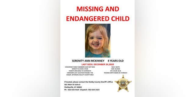 Serenity Ann McKinney, 4, has been missing since Dec. 24, 2020, and her mom, Catherine McKinney, and boyfriend, Dakota Hill, aren't cooperating, officials said.
