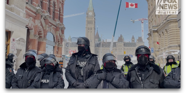 Police form a perimeter around Parliament Hill in Ottawa, Ontario. (Fox News Digital/Jon Michael Raasch)