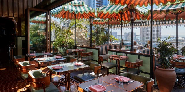 Seneca has sweeping Pacific Ocean views, with handsome booths available both indoors and outdoors in San Diego, California.