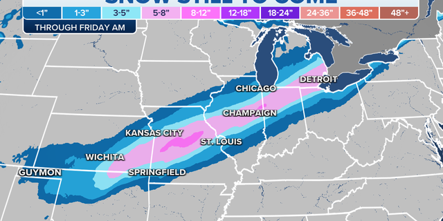 Snow still forecast from Oklahoma to Michigan