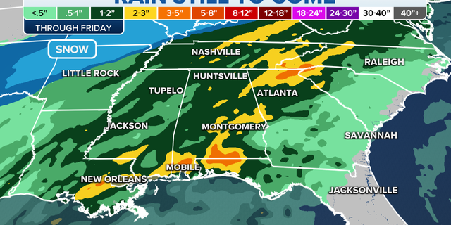 Southeastern rain forecast