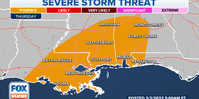 Severe storm threat along the Gulf Coast