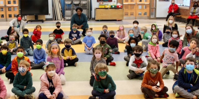 Georgia Democratic gubernatorial candidate Stacey Abrams spoke without a mask to masked students at Glennwood Elementary School in Decatur, Georgia, Friday, Feb. 4, 2022. (Photo: OutKick)