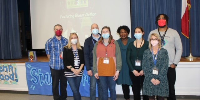 Georgia Democratic gubernatorial candidate Stacey Abrams spoke without a mask to masked students at Glennwood Elementary School in Decatur, Georgia, Friday, Feb. 4, 2022. (Photo: OutKick)