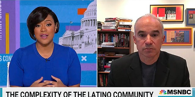 MSNBC's Tiffany Cross and Berkeley professor Ian Haney Lopez discuss the Latino electorate on Saturday, febrero 19, 2021. (Captura de pantalla/MSNBC)