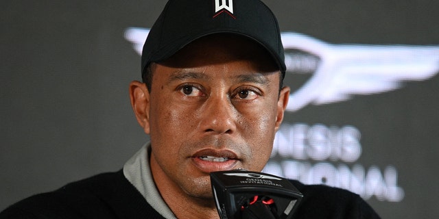 Genesis Invitational host Tiger Woods speaks during a press conference ahead of the PGA Tour golf tournament at the Riviera Country Club in Los Angeles, California on February 16, 2022.