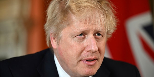 Britain's Prime Minister Boris Johnson delivers a speech on Russia's attack on Ukraine, in Downing Street, London, Thursday, February 24, 2022.