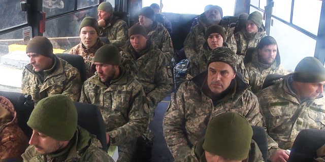 Ukrainian servicemen captured from Zmiinyi Island, or "Snake" Island, were brought to Sevastopol in Crimea, Feb. 26, 2022. Russian media said that the servicemen will be sent back to Ukraine pending certain "legal procedures."