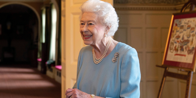 Britain's Queen Elizabeth II attends a reception to celebrate the start of the Platinum Jubilee, at Sandringham House, her Norfolk residence, in Sandringham, England, Saturday, Feb. 5, 2022.