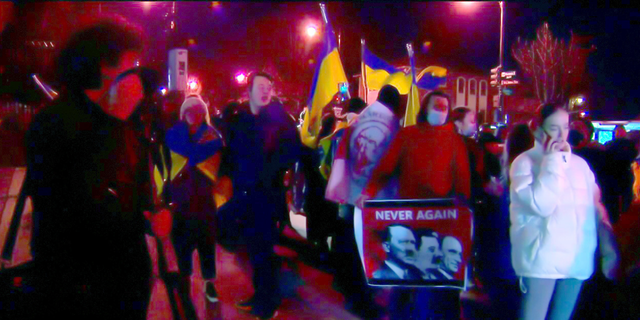 Protesters in Washington, D.C. have gathered at the Russian embassy to protest the country's invasion of Ukraine on early Thursday morning.