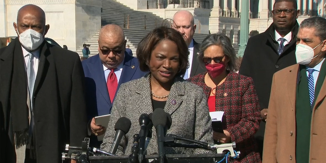 Rep.  Val Demings hosted a press conference in Washington, DC, on Wednesday to address violent crime and public safety.  (Gadget Clock)