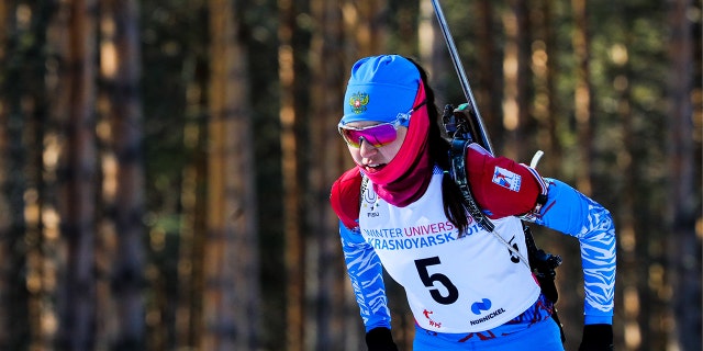 Biathlete Valeria Vasnetsova of Russia competes in the women's 10km pursuit event at the Krasnoyarsk 2019 Winter Universiade.