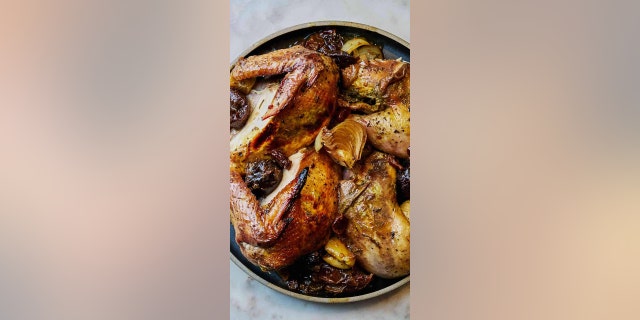 Whole Roasted Chicken with Dried Fruit and Wine