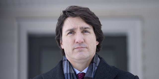 Prime Minister Justin Trudeau during a news conference during the trucker protests on Jan. 31, 2022.