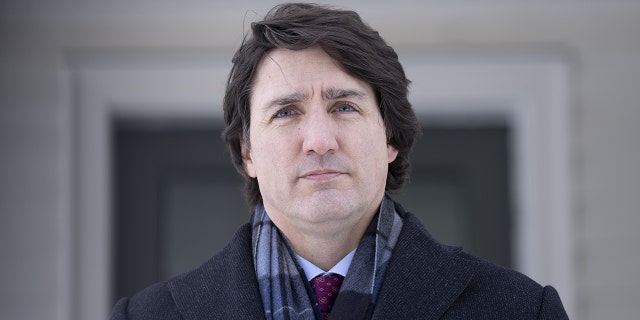 Prime Minister Justin Trudeau during a news conference during the trucker protests on Jan. 31, 2022.