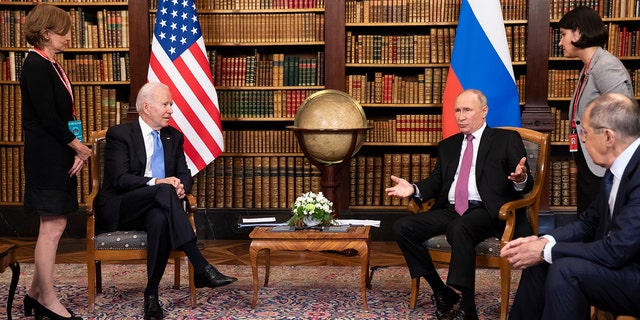 President Joe Biden and Russian President Vladimir Putin meet during the U.S.-Russia summit at Villa La Grange on June 16, 2021 in Geneva, Switzerland. The two held a phone call on Saturday over Russia's possibly imminent invasion of Ukraine. (Photo by Peter Klaunzer - Pool/Keystone via Getty Images)