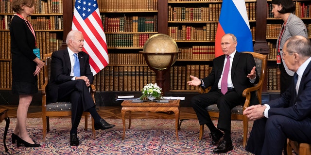 President Joe Biden and Russian President Vladimir Putin meet during the U.S.-Russia summit at Villa La Grange on June 16, 2021 in Geneva, Switzerland. The two held a phone call on Saturday over Russia's possibly imminent invasion of Ukraine. (Photo by Peter Klaunzer - Pool/Keystone via Getty Images)