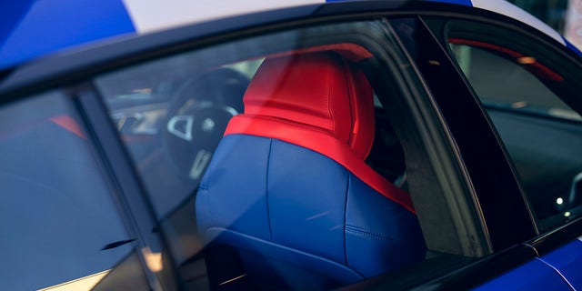 The car's seats continue the superhero theme.