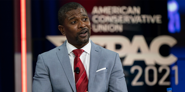 Jack Brewer, former safety for the Minnesota Vikings, speaks during a panel discussion at the Conservative Political Action Conference (CPAC) 
