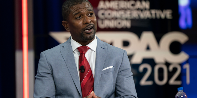 Jack Brewer, former safety for the Minnesota Vikings, speaks during a panel discussion at the Conservative Political Action Conference (CPAC) 