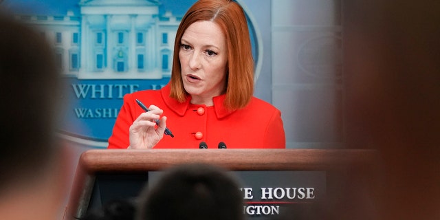 White House press secretary Jen Psaki speaks during a press briefing at the White House, Wednesday, Feb. 16, 2022, in Washington. 