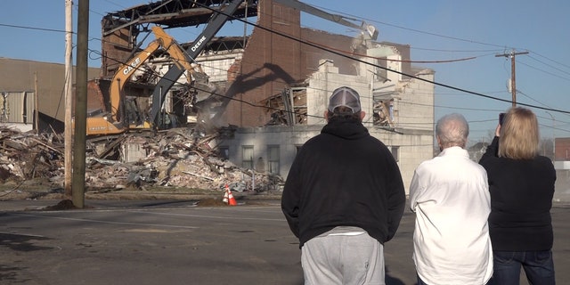 The First Baptist Mayfield church is demolished Feb. 7 after being damaged by a December tornado. 