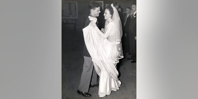 Charles and Mary Alice Stanley, their newlyweds' first dance on their wedding day, Oct. 27, 1945.
