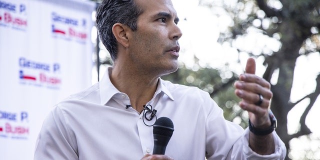 George P. Bush, Republican candidate for Texas attorney general, speaks during a camign event in Lakeway, Texas, US, on Thursday, Feb.  10, 2022