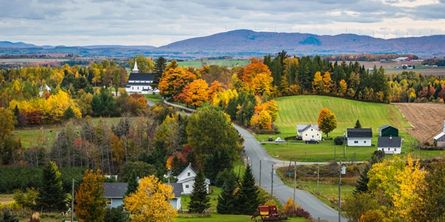 The countryside in New Brunswick in Eastern Canada. It is east of the U.S. state of Maine.  